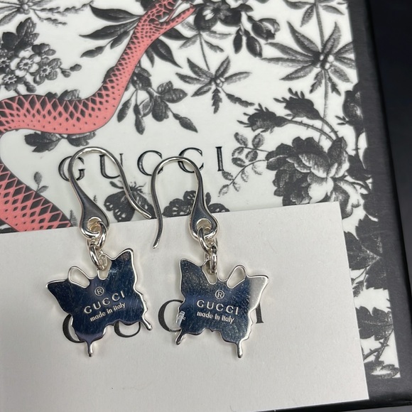Gucci Butterfly Sterling Silver Dangling Earrings - Picture 5 of 8